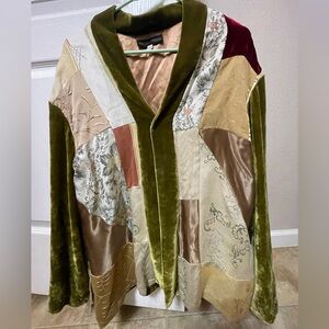 Vintage Patchwork Velvet Jacket with Green Accents